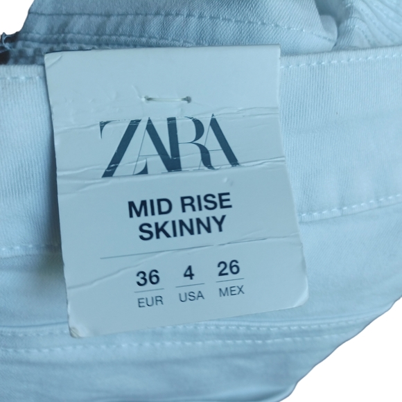 Zara Womens Midrise White Skinny Jeans Textured With Zippers Pockets Size 4 - Picture 10 of 10